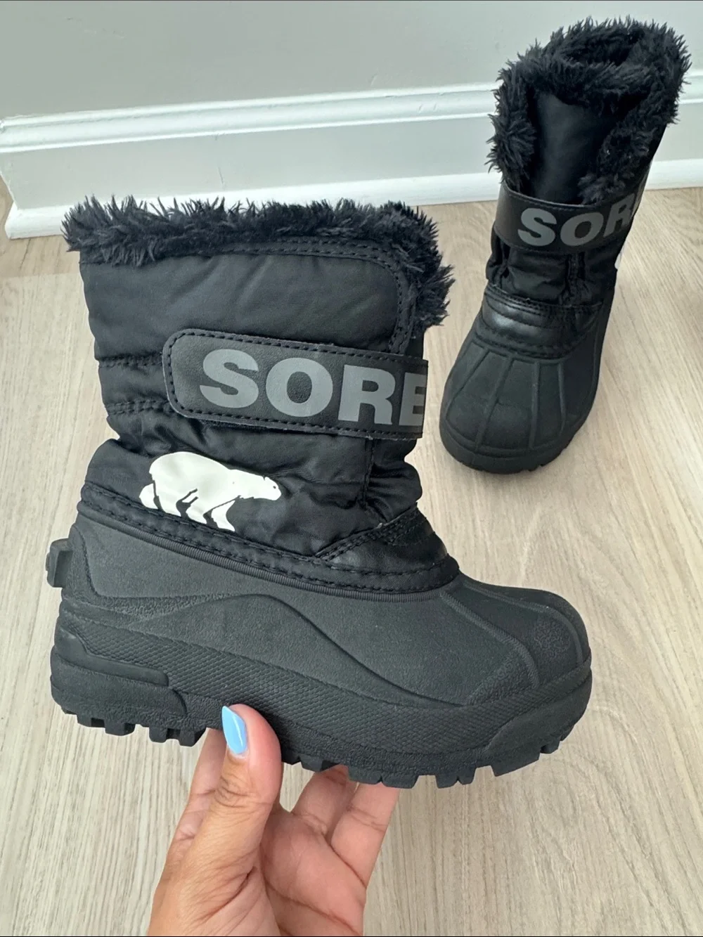 Sorel Black Kids Winter Boots with Faux Fur Trim